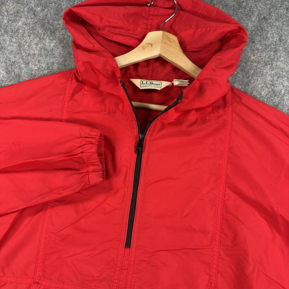 Vintage L.L.Bean Anorak Pullover Jacket Mens Large Red Nylon‎ 1/4 Zip Hooded USA